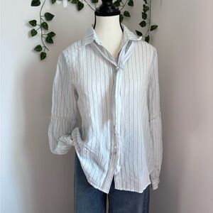 Free People White Button Down with Navy Stripes Shirt Neck Tie Classic Spring